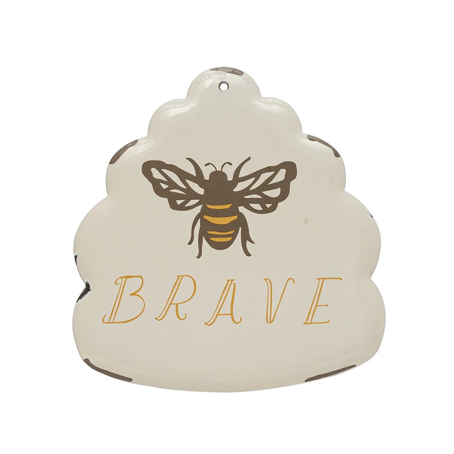 "Brave" Bee Enameled Metal Wall Decor