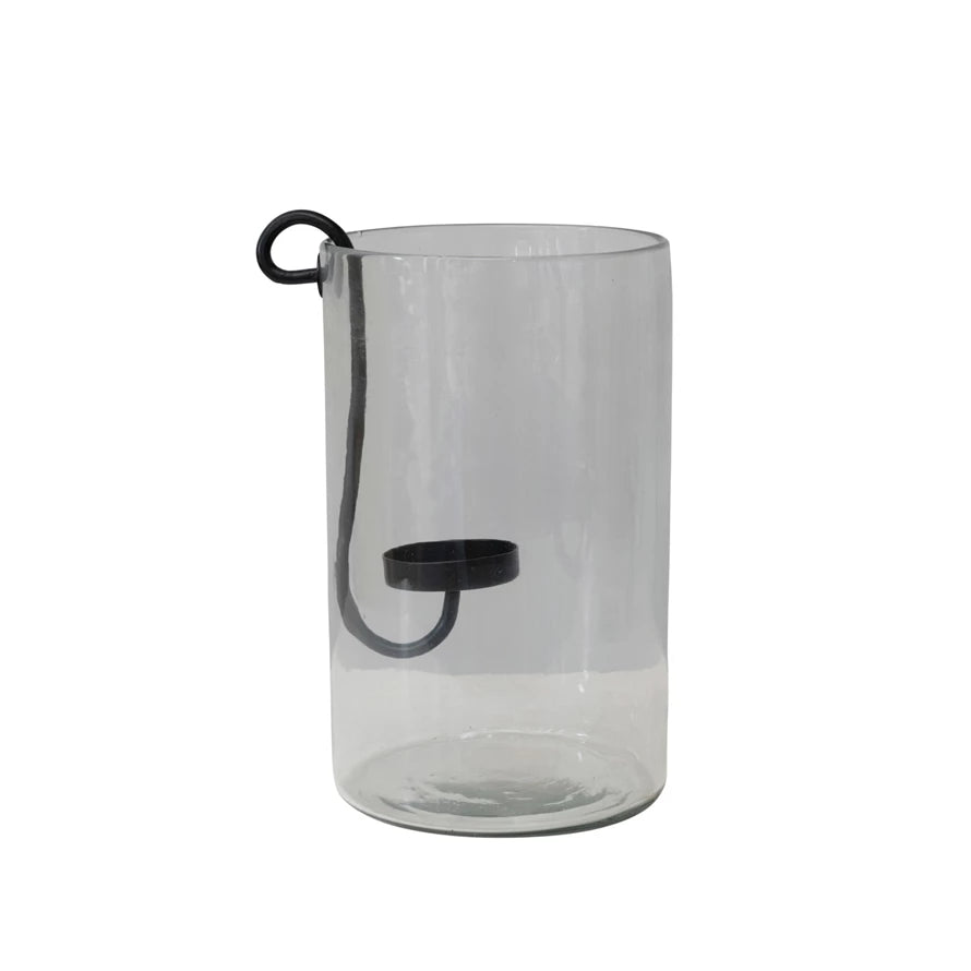 Glass Hurricane with Metal Candle Holder - 2 Sizes