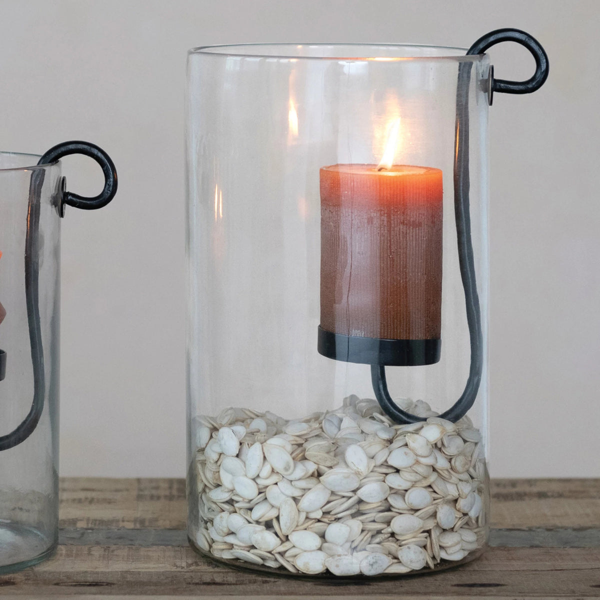 Glass Hurricane with Metal Candle Holder - 2 Sizes