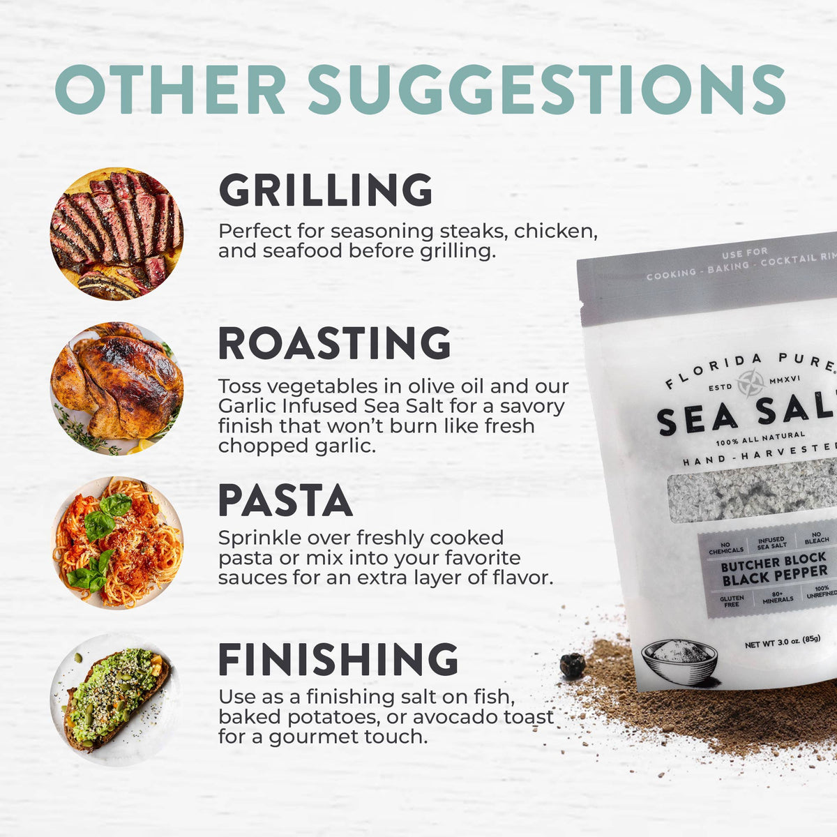 Black Pepper Sea Salt Pouch (Flaked Sea Salt)- 3oz.- NEW