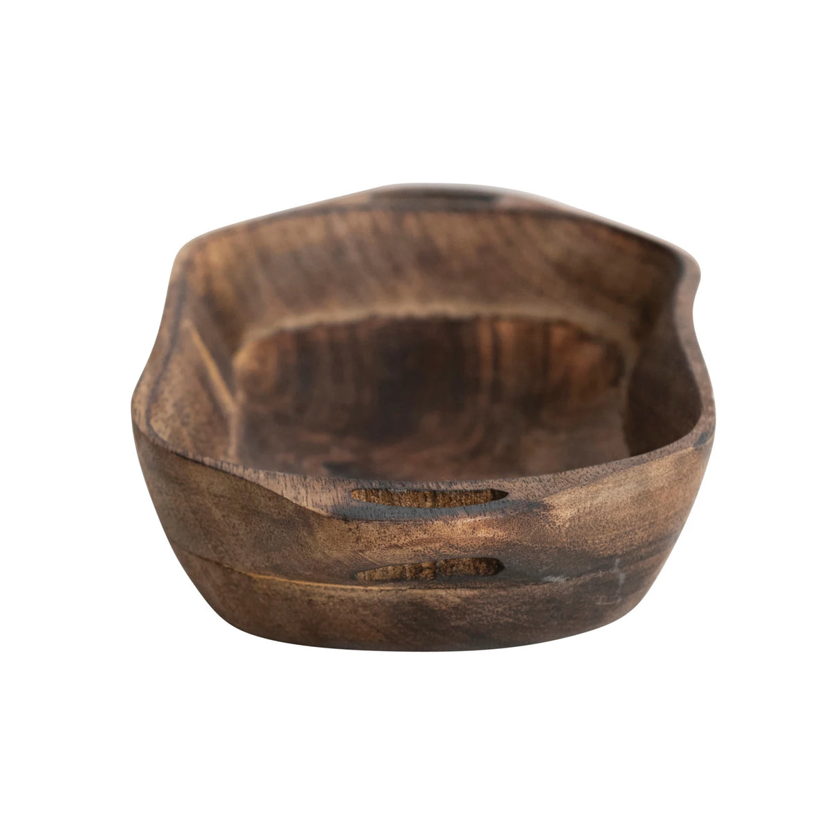 Mango Wood Bowl with Handles in Walnut Finish