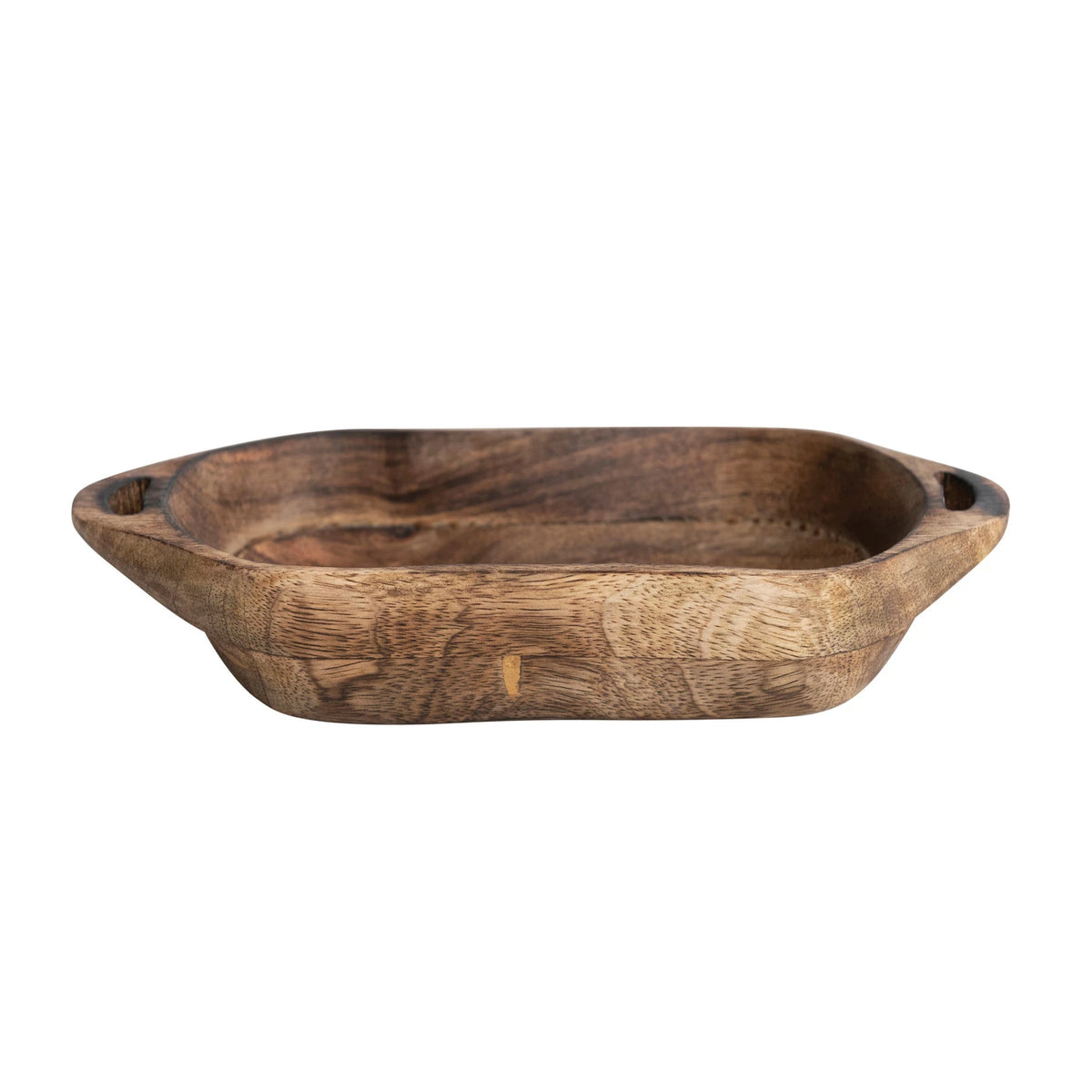 Mango Wood Bowl with Handles in Walnut Finish