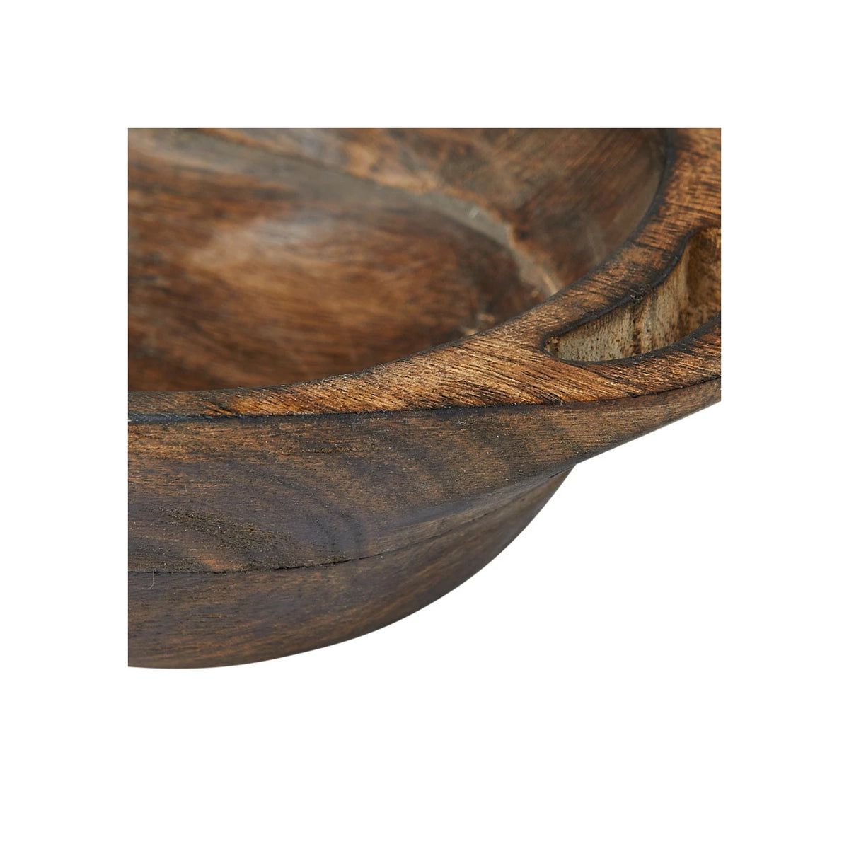 Mango Wood Bowl with Handles in Walnut Finish