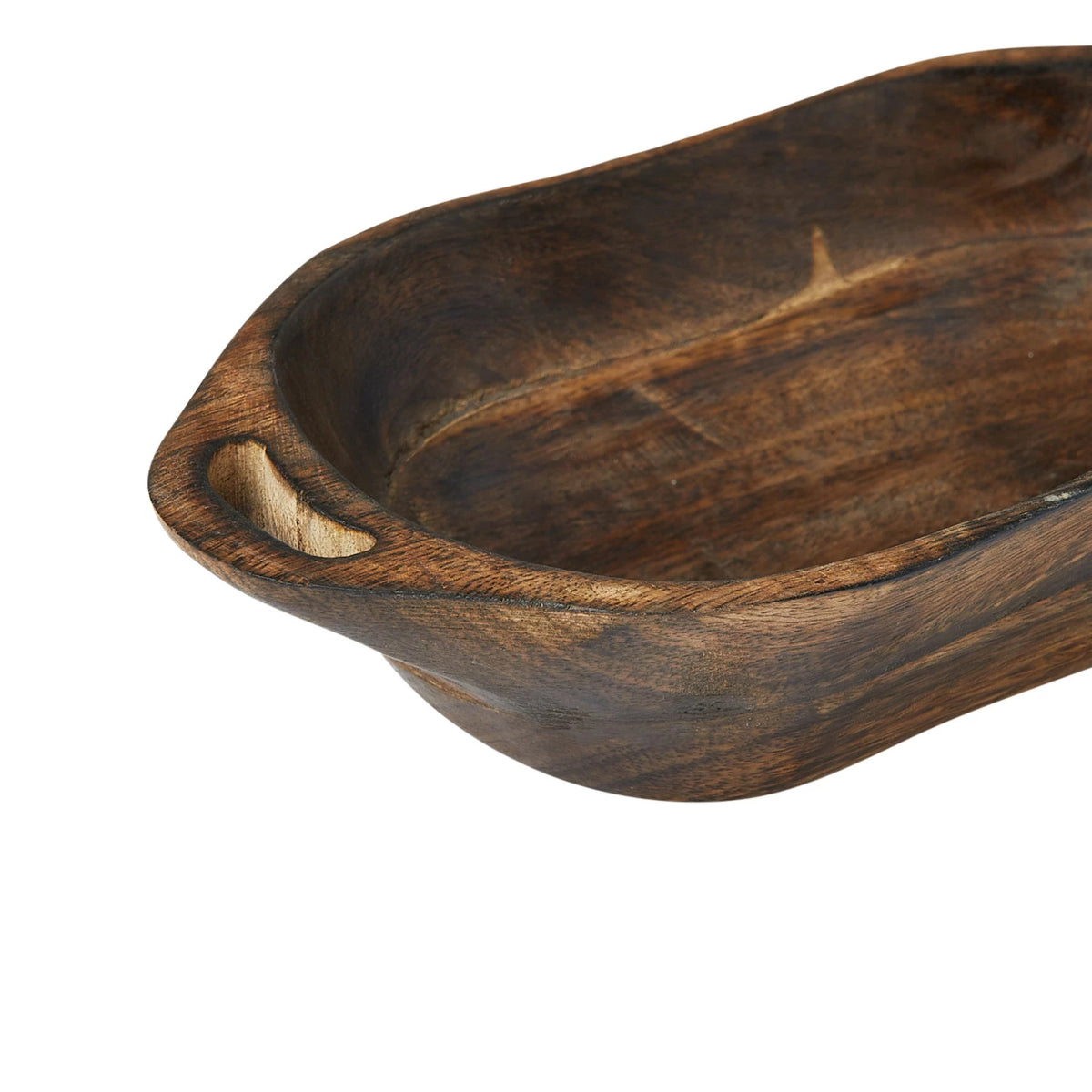 Mango Wood Bowl with Handles in Walnut Finish