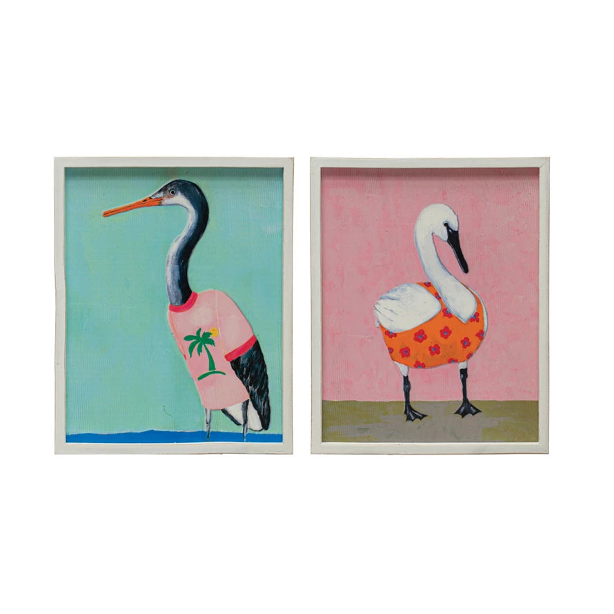 Bird in Clothes 13 x 16 Wood Framed Wall Décor - 2 Styles