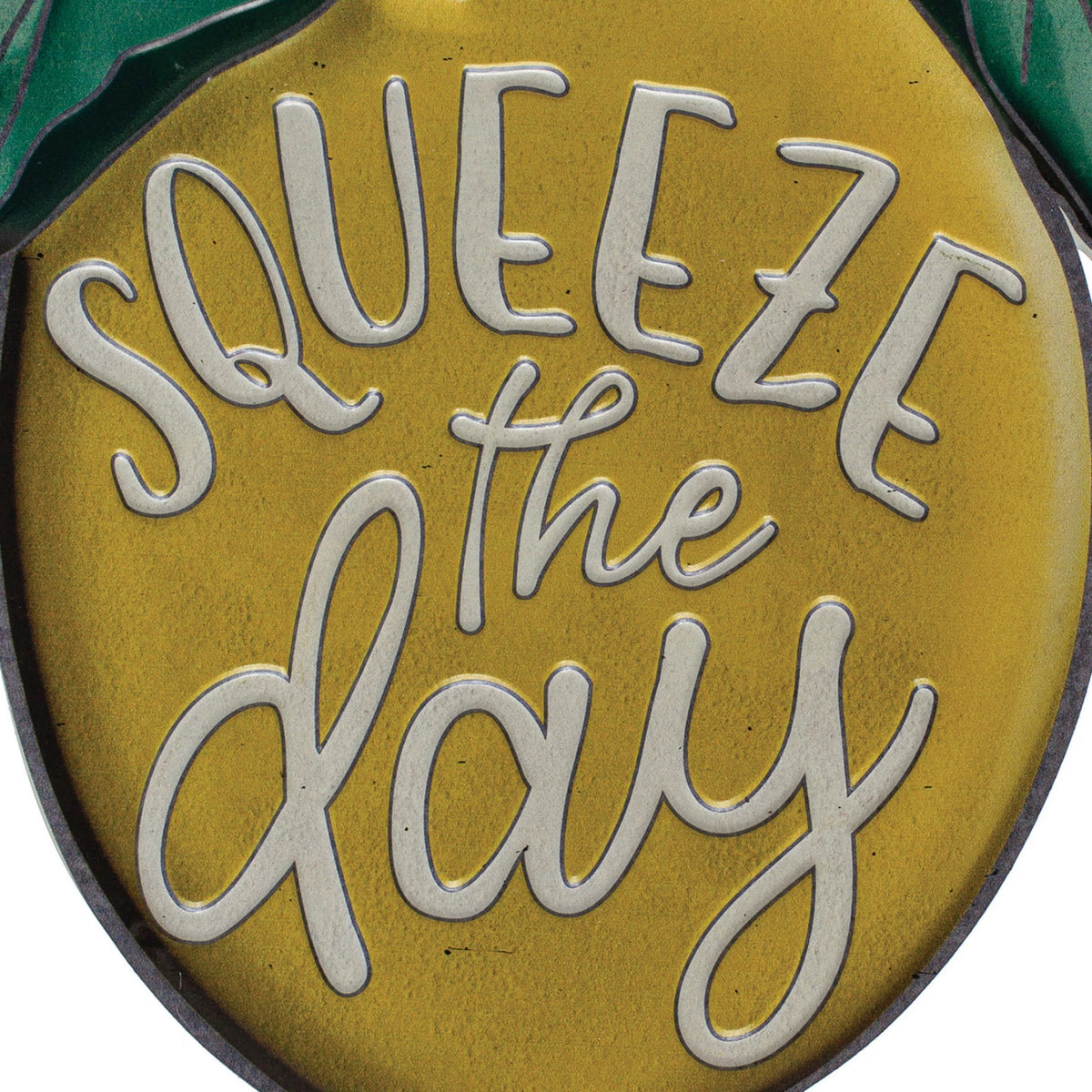 "Squeeze The Day" Embossed Metal Lemon Wall Hanging