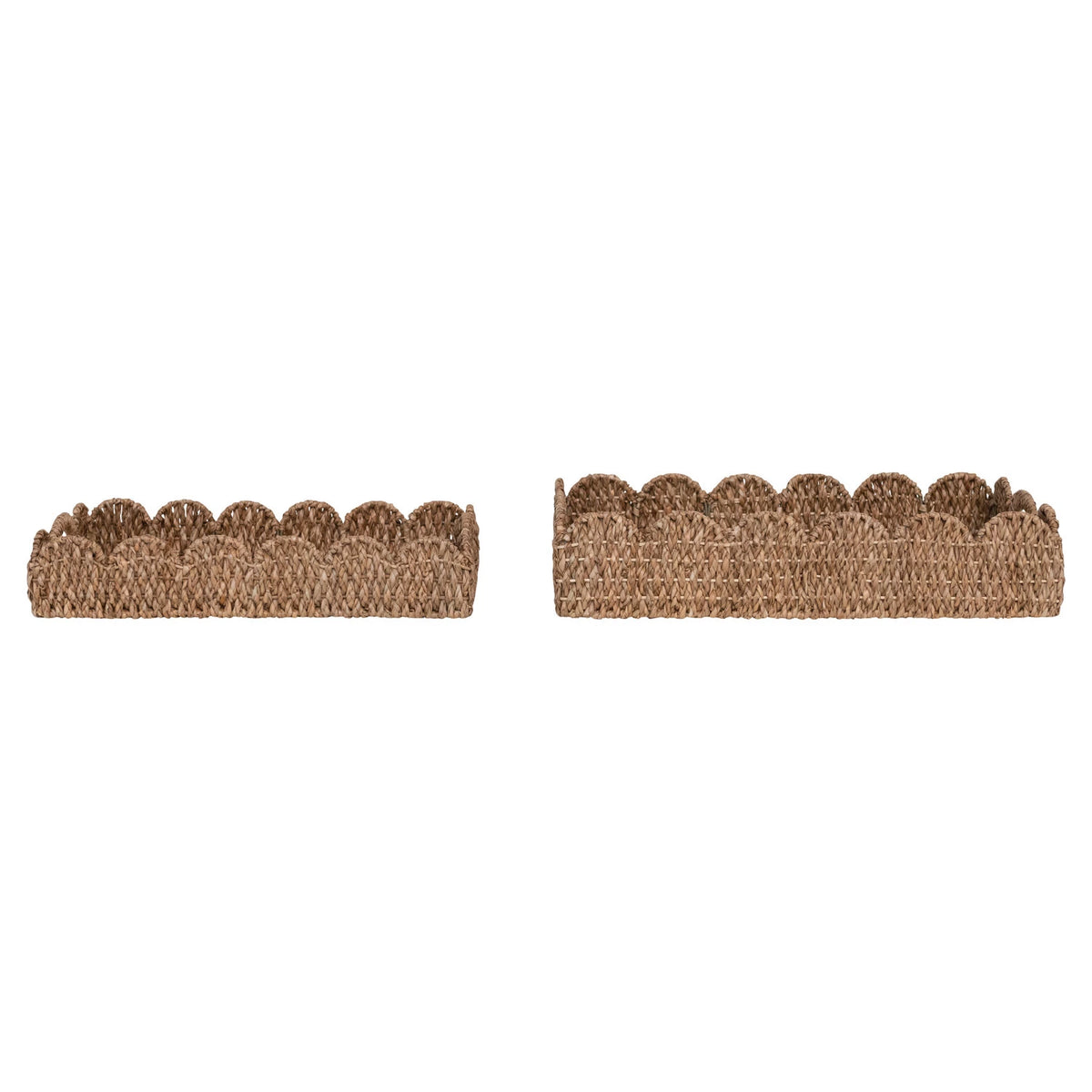 Decorative Braided Bankuan Trays w/ Handles & Scalloped Edge,Two Sizes