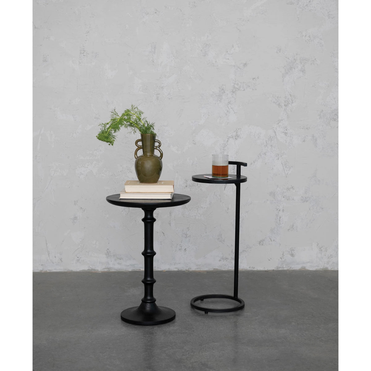 Matte Black Mango Wood Side Table