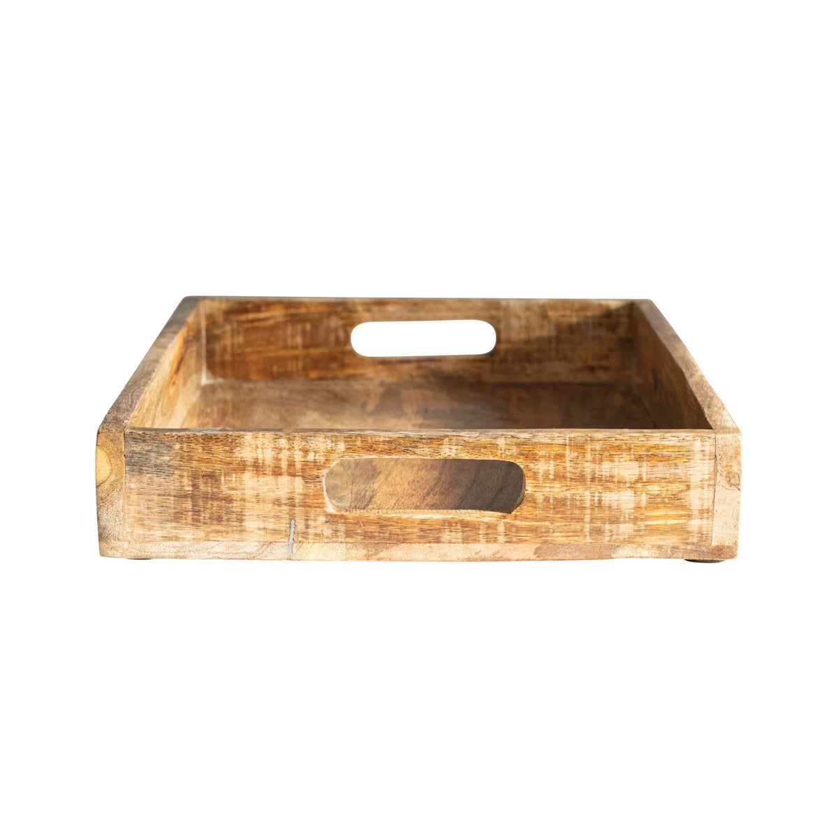 Decorative Mango Wood Tray with Handles & Laser Etched Botanicals