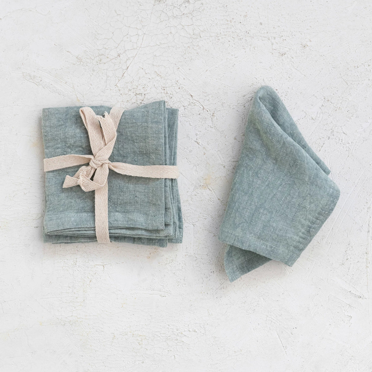 Light Blue Stonewashed Linen Cocktail Napkins - Set of 4