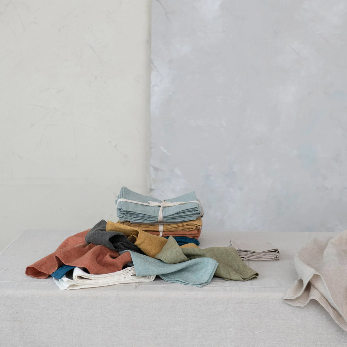 Light Blue Stonewashed Linen Cocktail Napkins - Set of 4