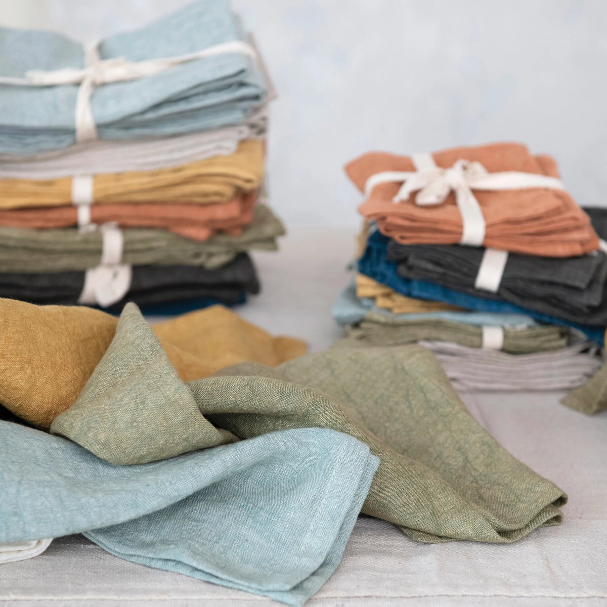 Blue Stonewashed Linen Cocktail Napkins - Set of 4