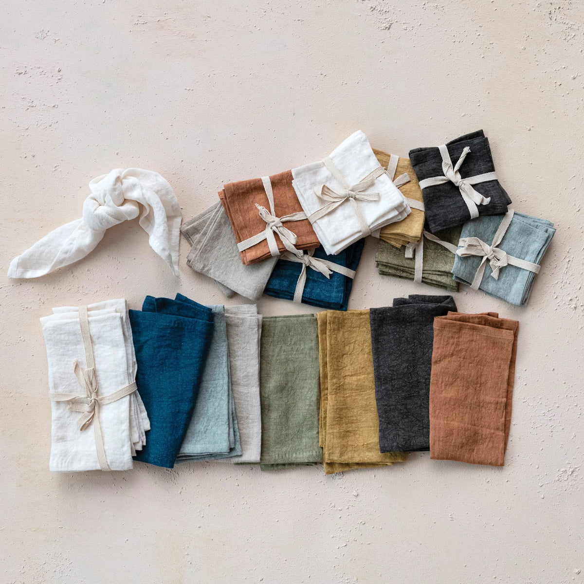 Light Blue Stonewashed Linen Cocktail Napkins - Set of 4