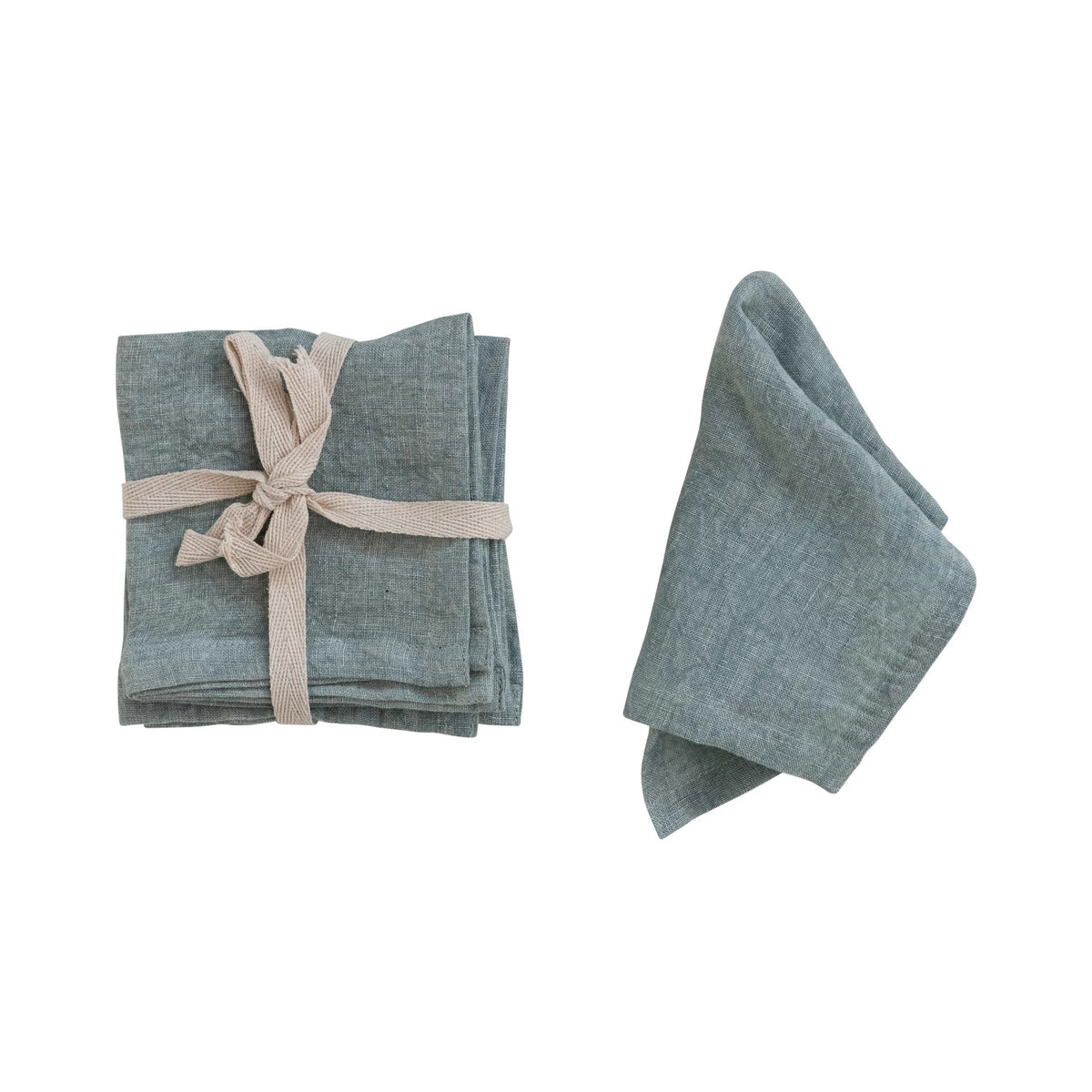 Light Blue Stonewashed Linen Cocktail Napkins - Set of 4