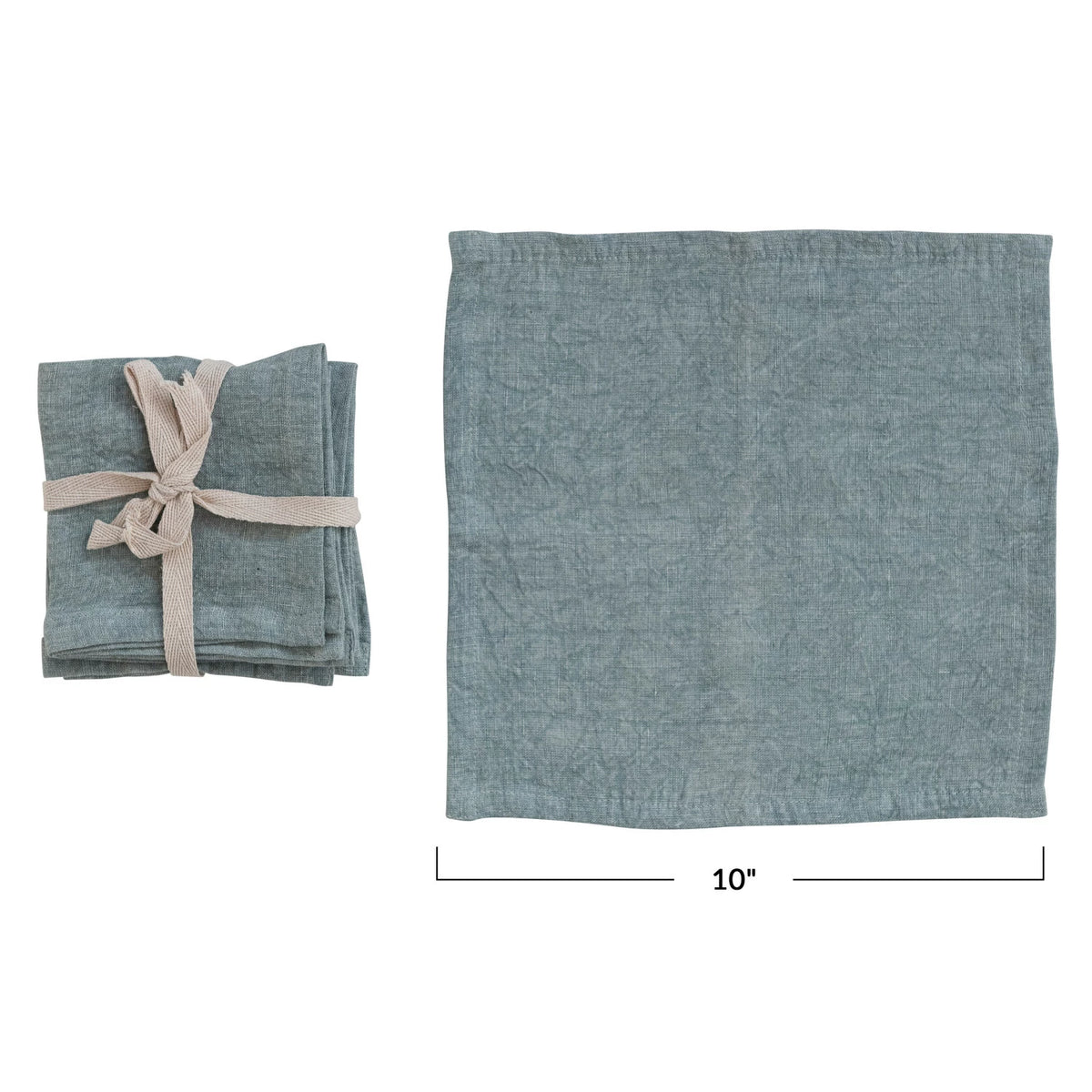 Light Blue Stonewashed Linen Cocktail Napkins - Set of 4