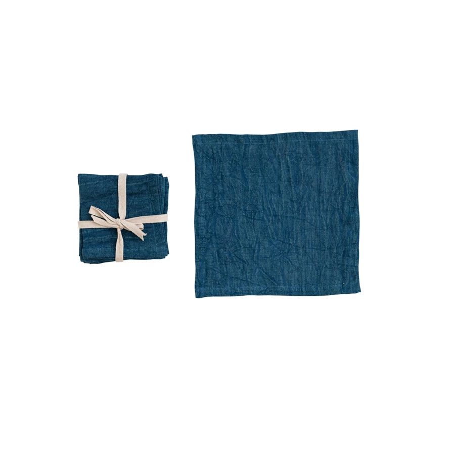 Blue Stonewashed Linen Cocktail Napkins - Set of 4