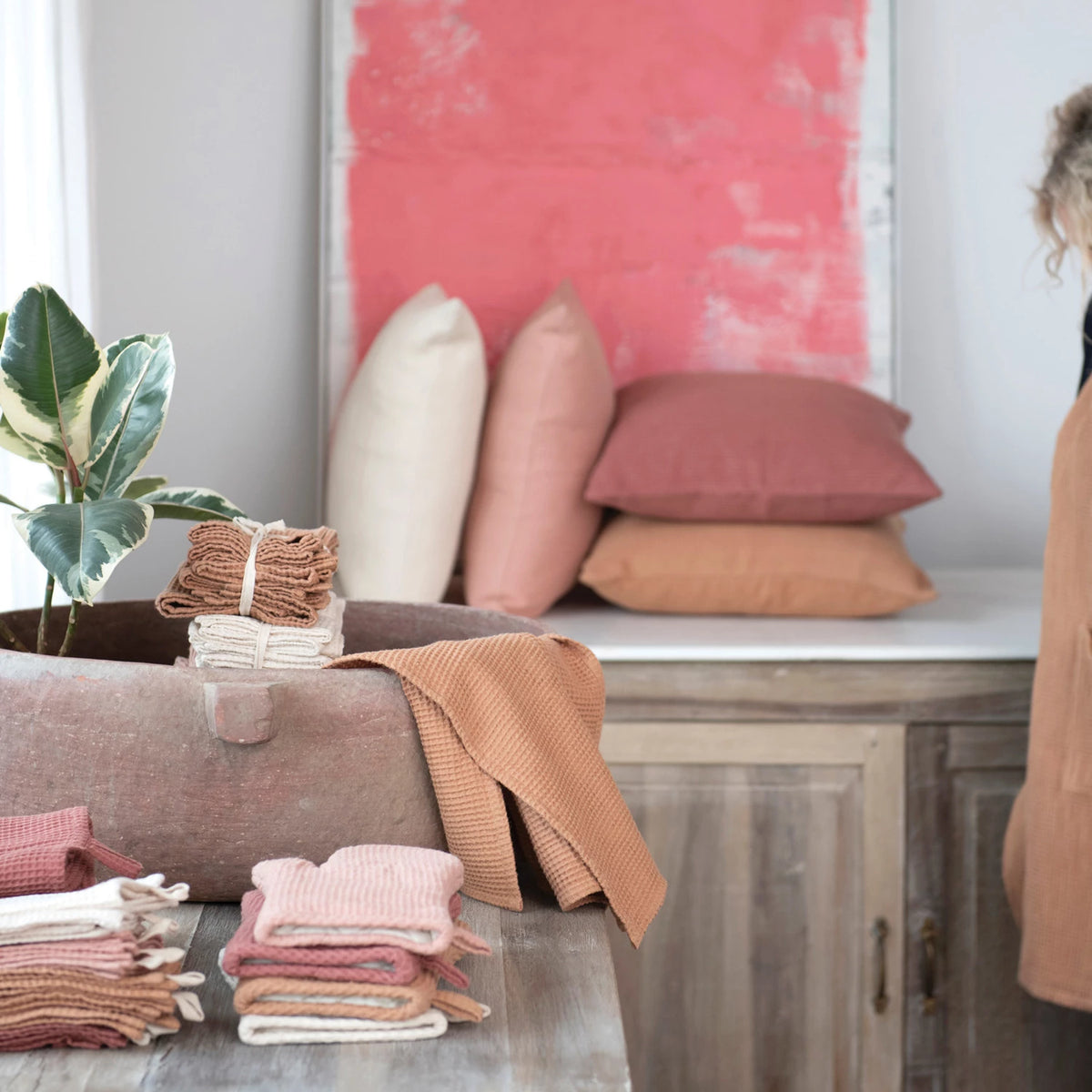 Berry 18" Square Woven Linen & Cotton Waffle Napkins Set of 4