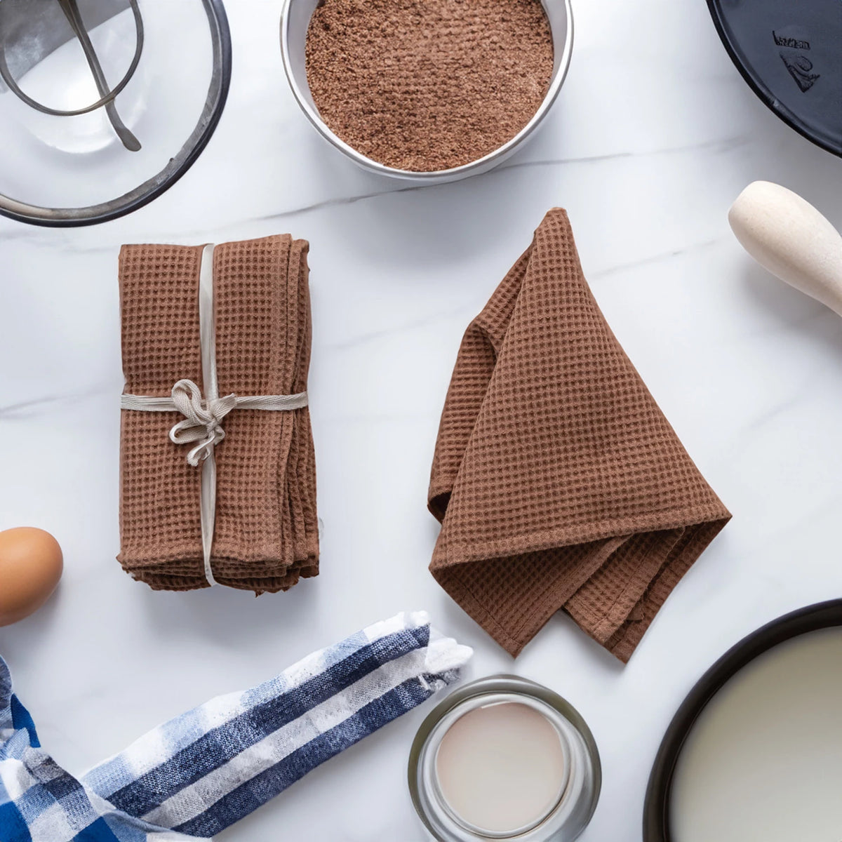 Terracotta 18" Square Woven Linen & Cotton Waffle Napkins Set of 4