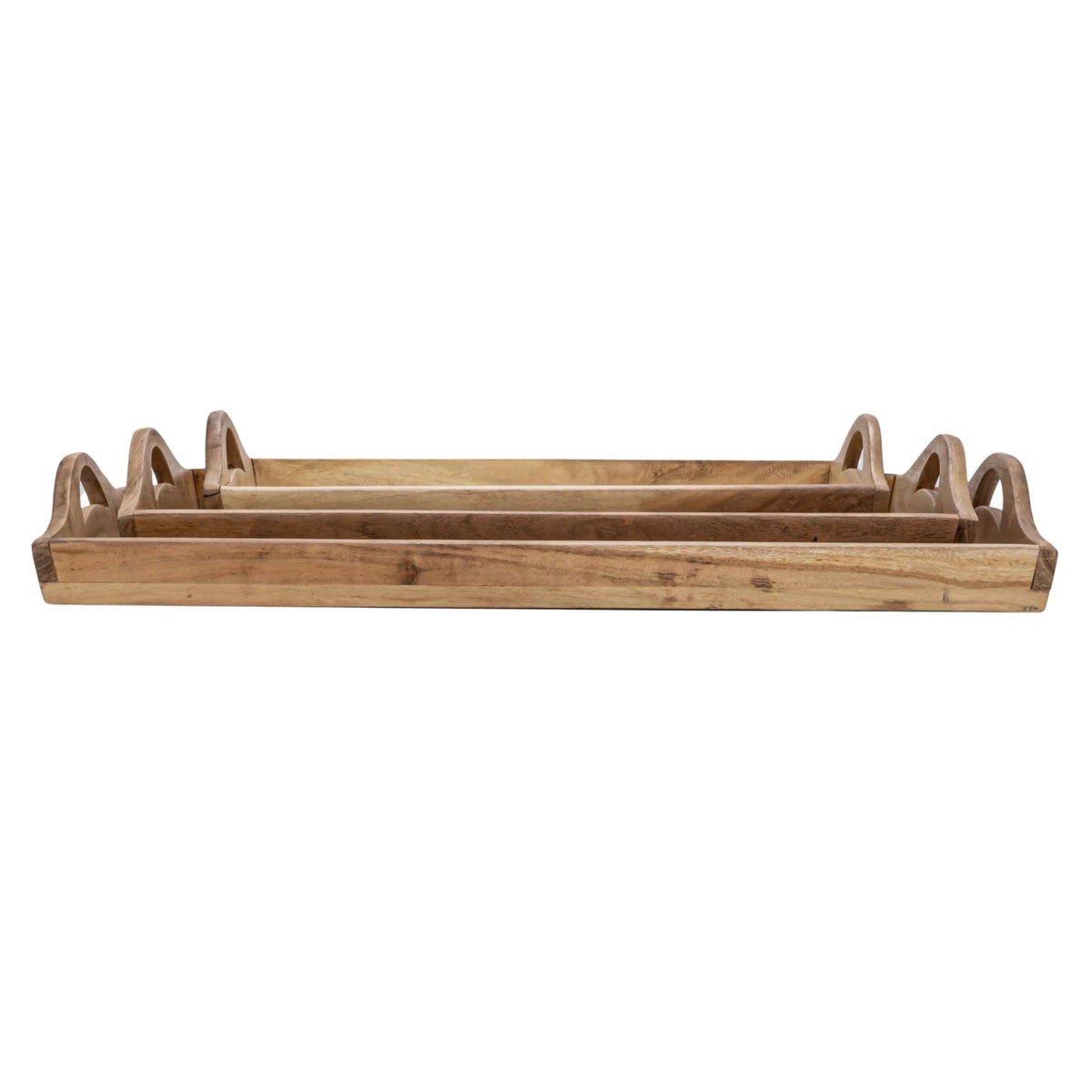 Rectangular Acacia Wood Tray with Handles - 3 Sizes
