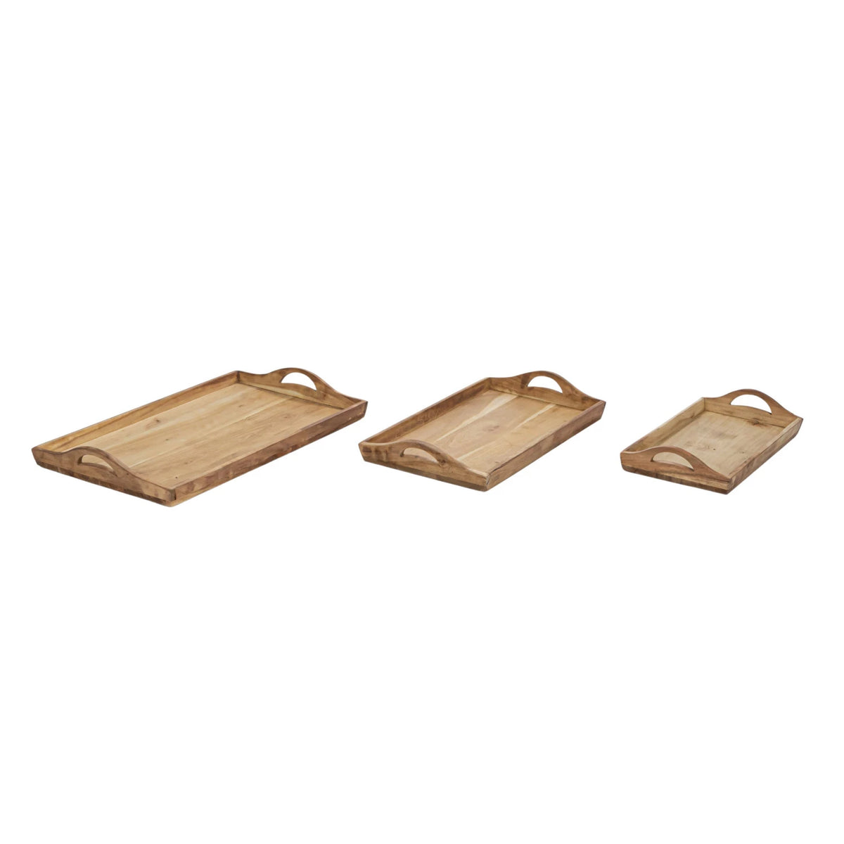 Rectangular Acacia Wood Tray with Handles - 3 Sizes