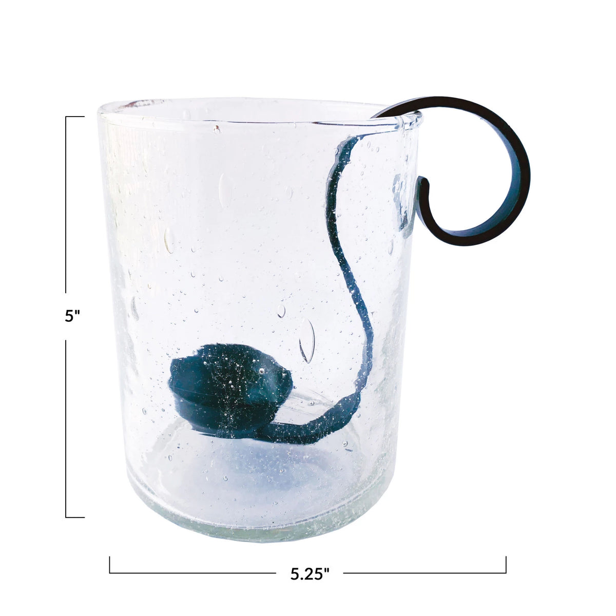 Recycled Bubble Glass 5" Hurricane with Metal Votive Holder