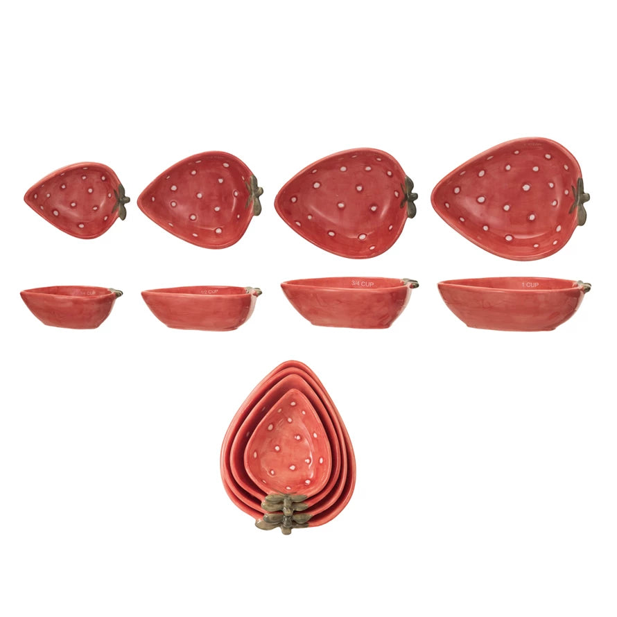Hand-Painted Strawberry Shaped Measuring Cups - Set of 4