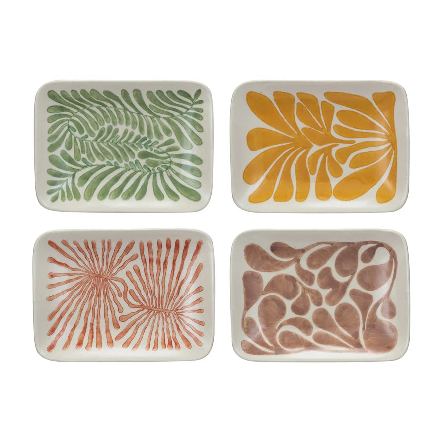 Hand-Painted Stoneware Plate with Abstract Design - 4 Styles