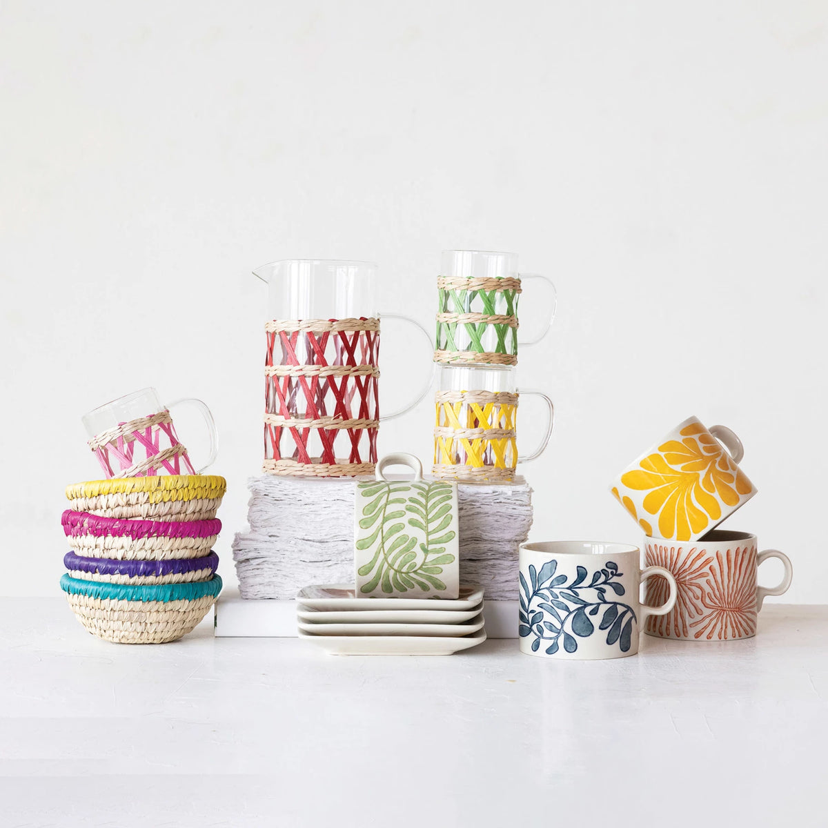 Hand-Painted Stoneware Plate with Abstract Design - 4 Styles