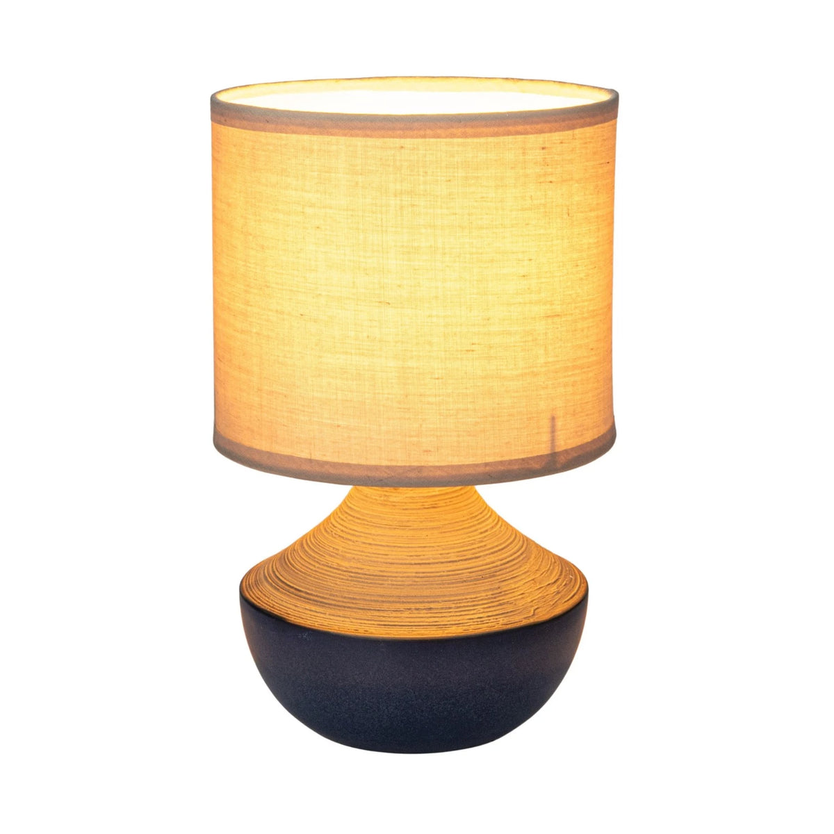 Navy & Natural Stoneware Table Lamp with Linen Shade