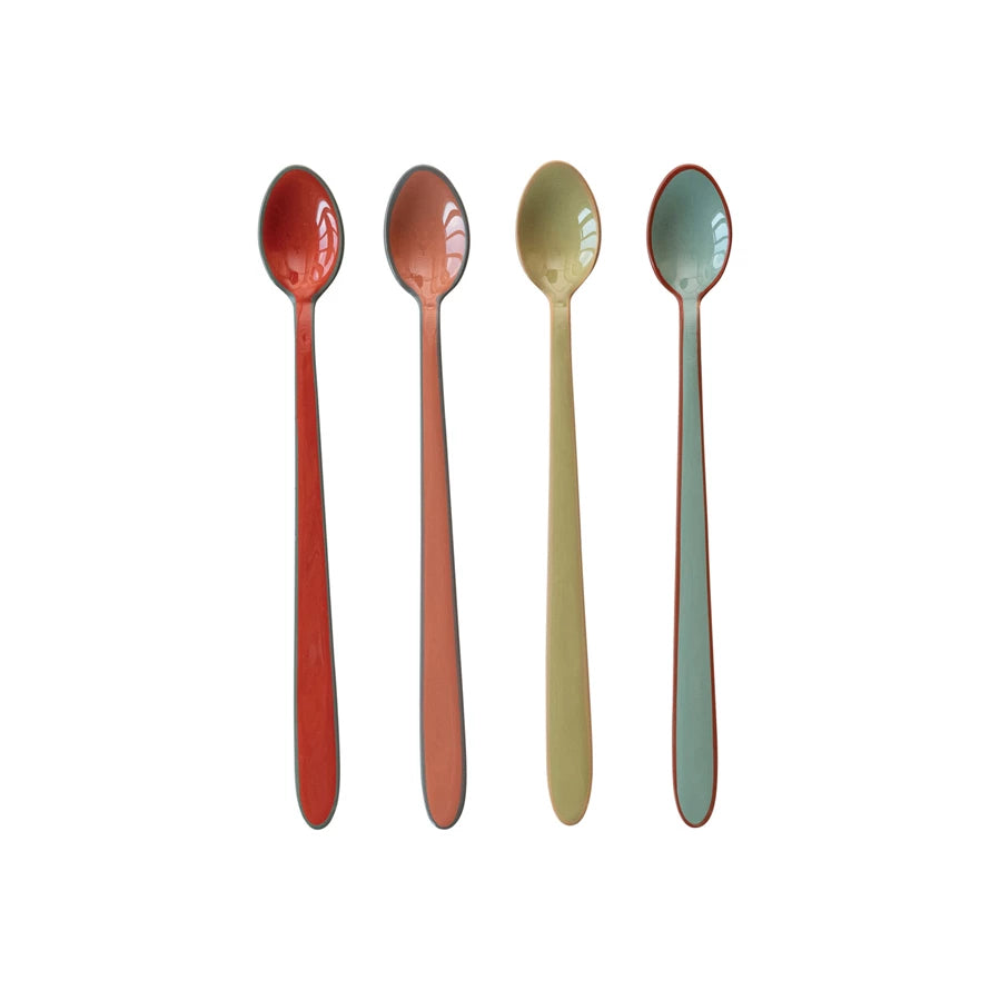 Enameled Stainless Steel Cocktail Spoon with Colored Edge - 4 Colors. Each Sold Separately.