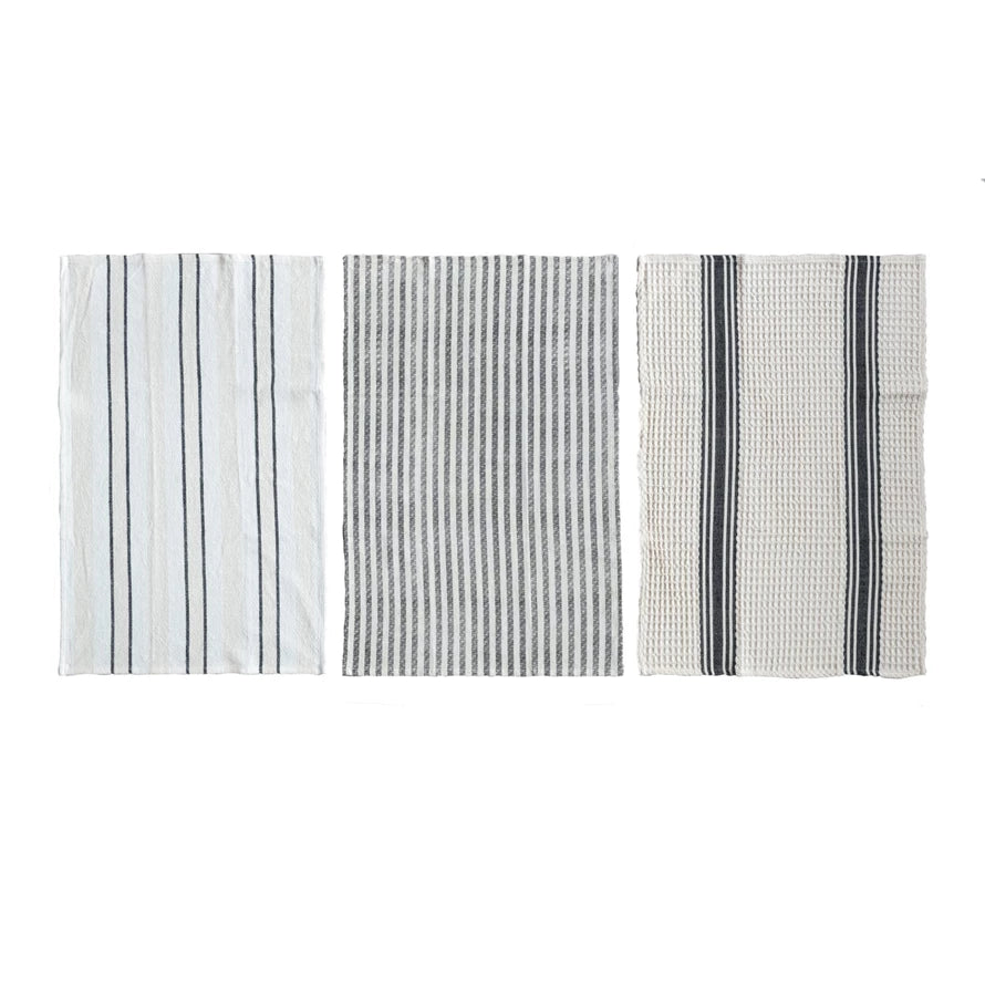 Woven Cotton Slub/Waffle Weave/Printed Tea Towel with Stripes - 3 Styles