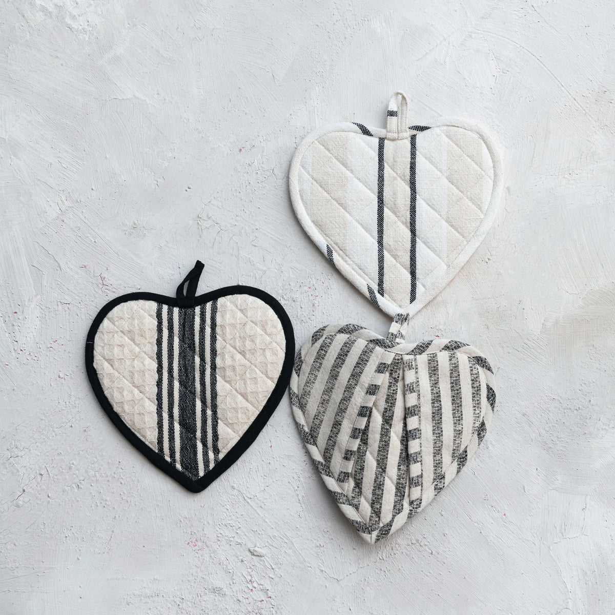 Cotton Quilted Heart Shaped Pot Holder with Stripes - 3 Styles. Each Sold Separately.