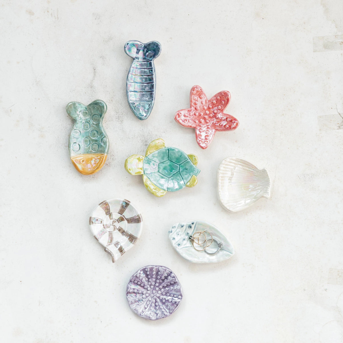 Hand-Painted Stoneware Sea Life Shaped Dish - 8 Styles