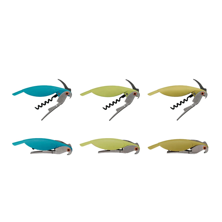 Parrot Shaped Bottle Opener & Corkscrew - 3 Colors