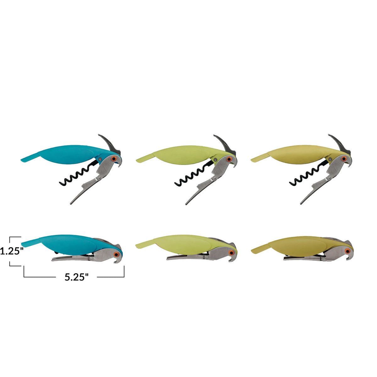 Parrot Shaped Bottle Opener & Corkscrew - 3 Colors