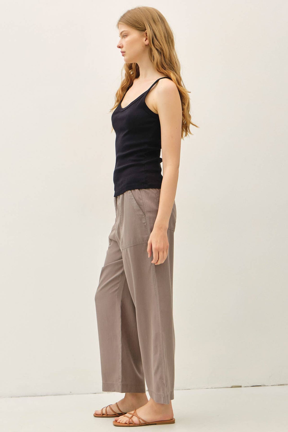 WIDE LEG TENCEL PANT W/ DRAWSTRING ELASTIC WAIST