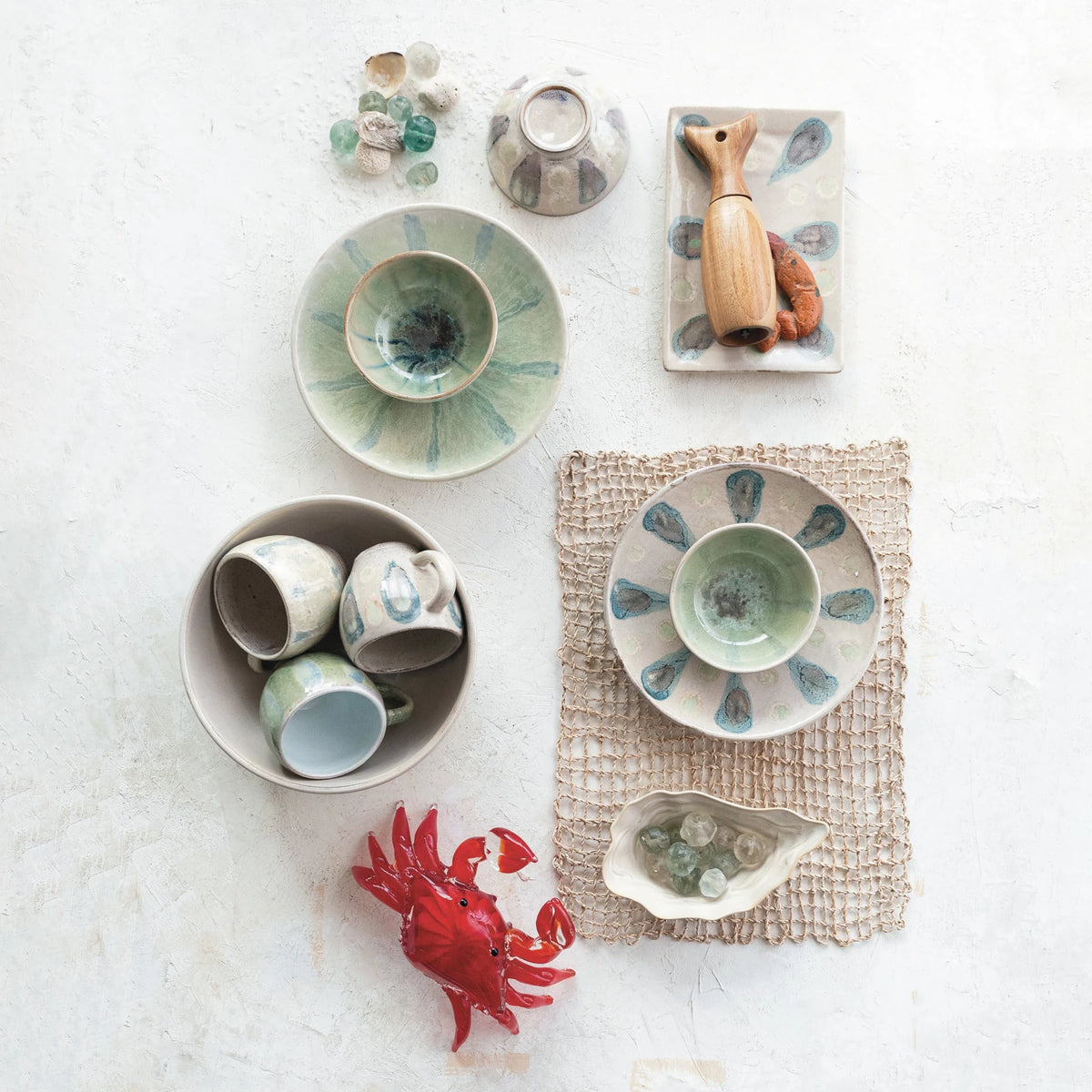 Hand-Painted Stoneware Low Bowl - 3 Styles