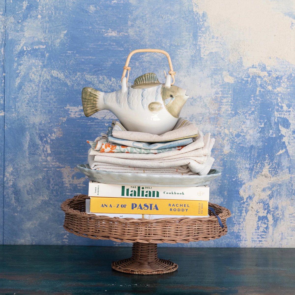 Decorative Hand-Woven Rattan Pedestal with Braided Rim, Natural