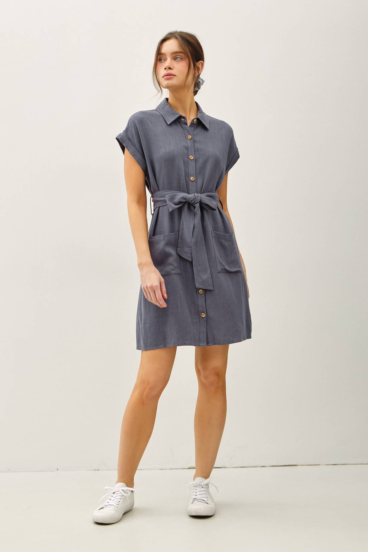 BUTTON UP SHORT SLEEVE DRESS