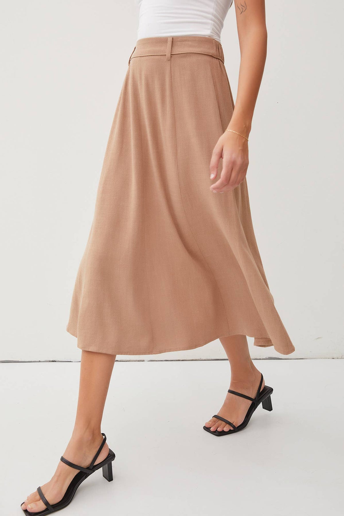 BELT LOOPS DETAILED WAIST FLOWY MIDI SKIRT