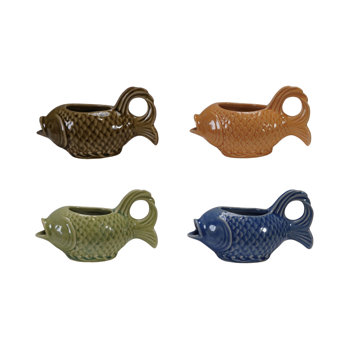 2 oz. Stoneware Fish Shaped Creamer, 4 Colors (Each color Will Vary)