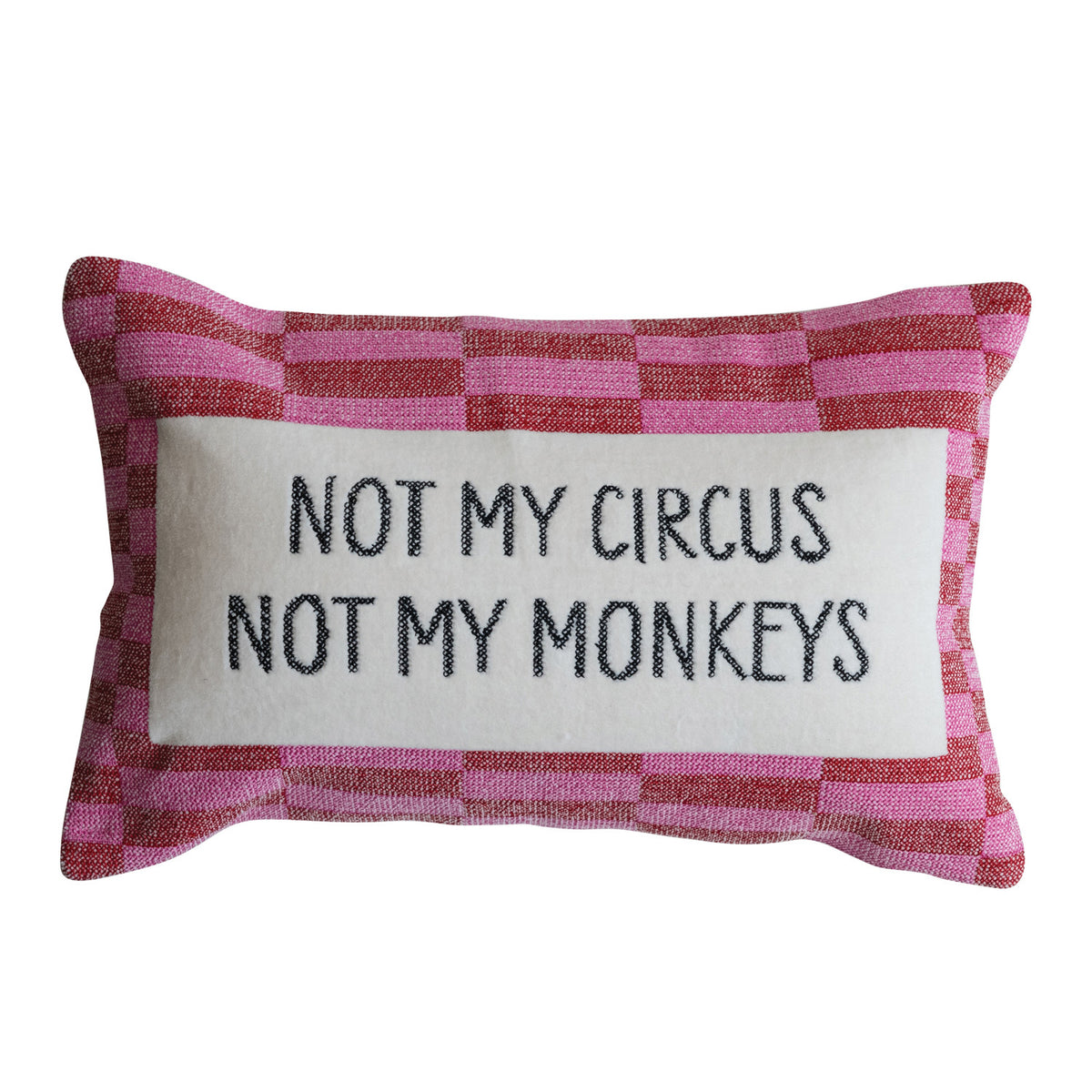 Cotton Velvet Embroidered Lumbar Pillow with Geometric Pattern