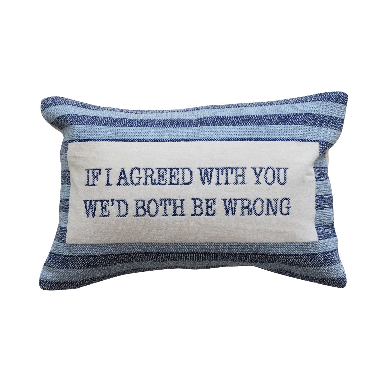 Cotton Velvet Embroidered Lumbar Pillow with Stripe Pattern