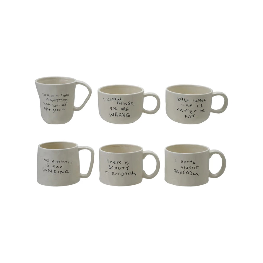 Stoneware 12 oz Mug with Written Style Saying - 6 Styles