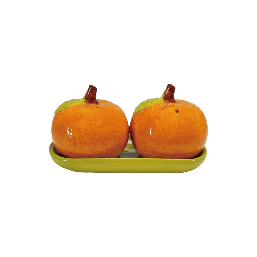 Clementine Shaped Salt and Pepper Shakers with Tray