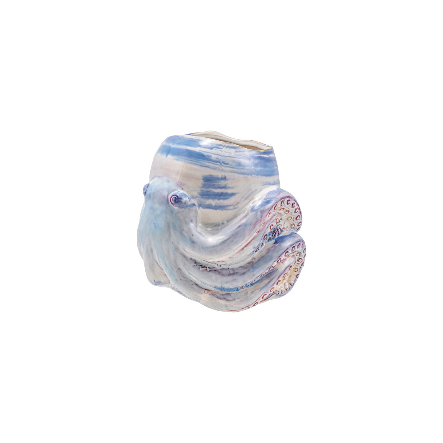Stoneware Planter w/ Octopus, Reactive Glaze (Holds 4" Pot) (Each One Will Vary)