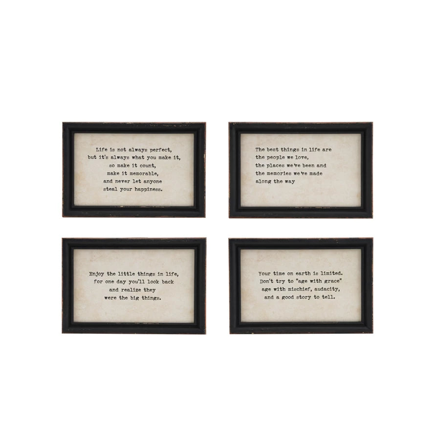 Wood Framed Wall Décor w/ Saying, Black & White, 4 Styles