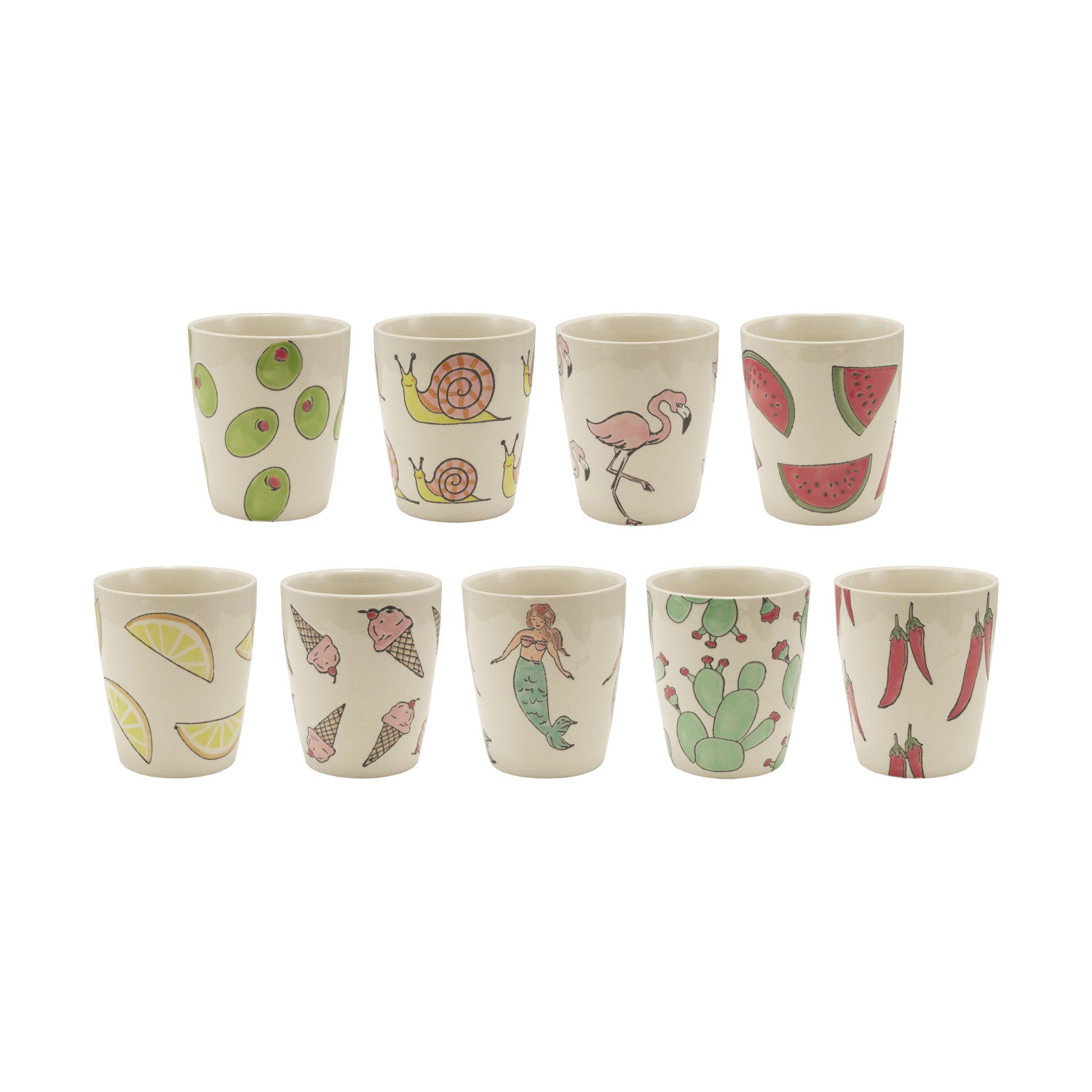10 oz. Hand-Painted Stoneware Cup w/ Wax Relief Pattern, 9 Styles ©