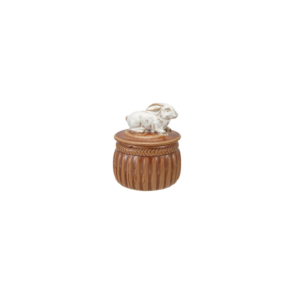 Stoneware Salt Cellar with Rabbit, Brown & White (Each One Will Vary)