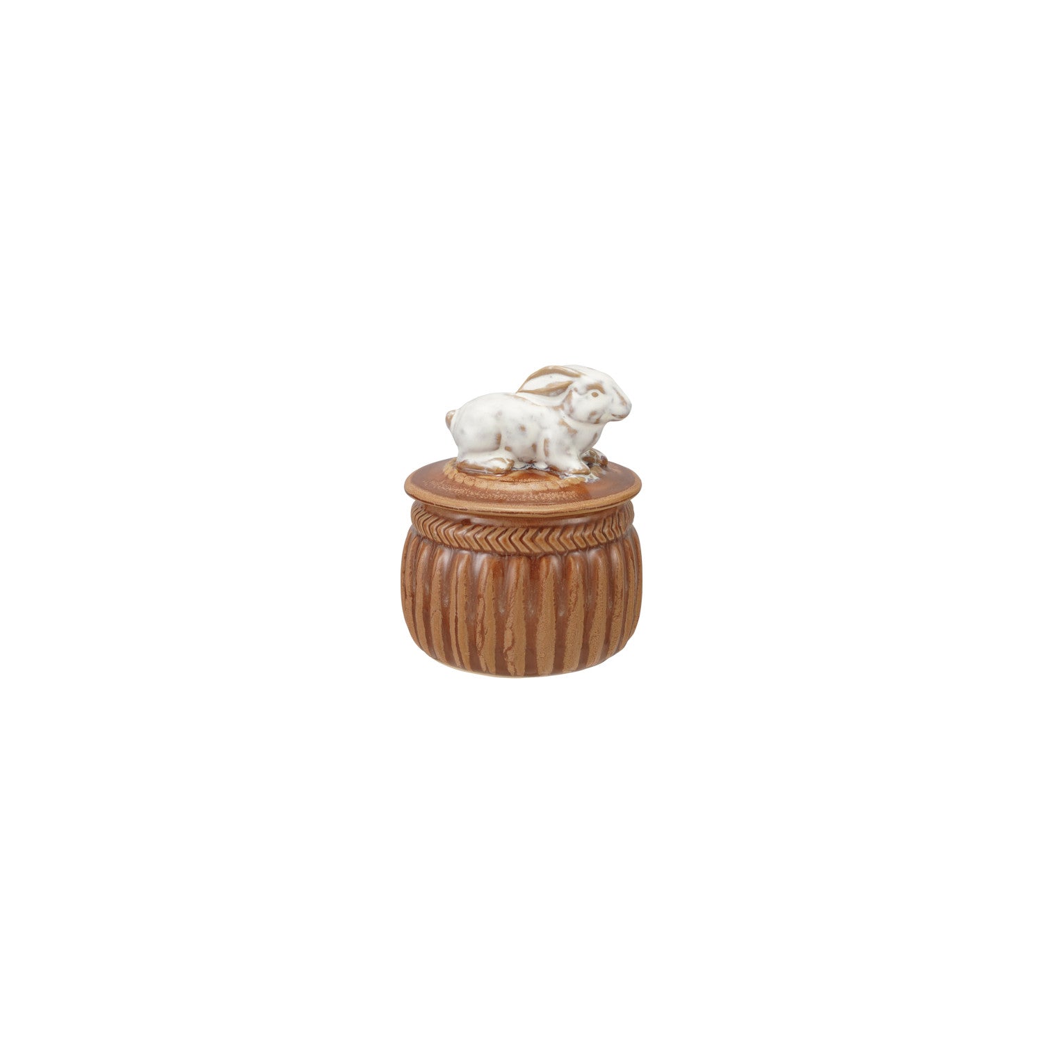 Stoneware Salt Cellar with Rabbit, Brown & White (Each One Will Vary)